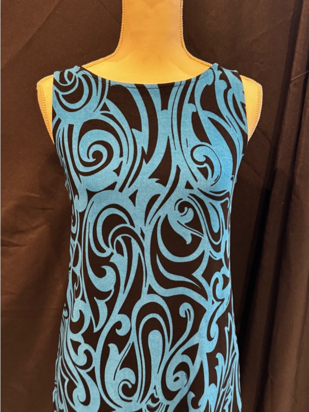 Chico's Black Dress Blouse with Bright Blue Swirl Print